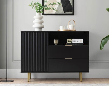 Buffet noir 2 tiroirs, 1 porte et 1 niche 107cm Monica