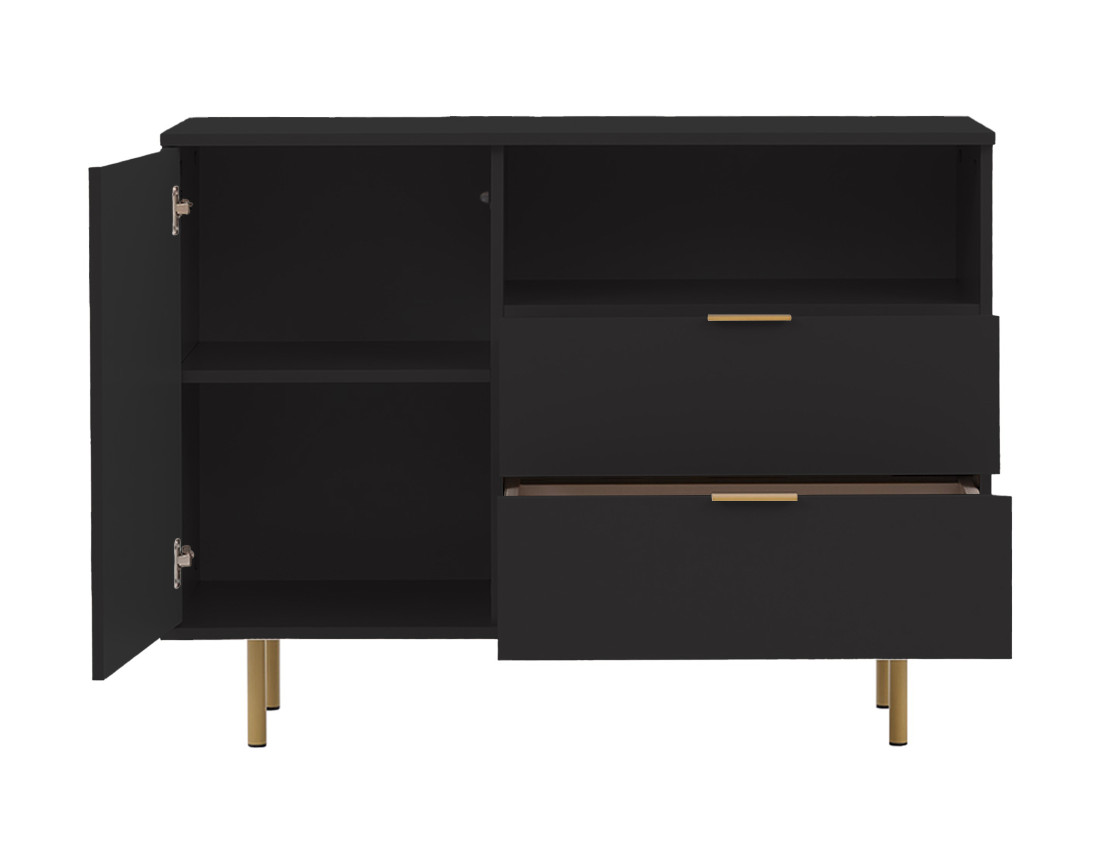 Buffet noir 2 tiroirs, 1 porte et 1 niche 107cm Monica