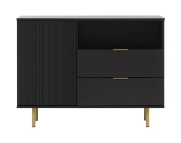 Buffet noir 2 tiroirs, 1 porte et 1 niche 107cm Monica