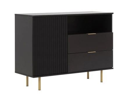 Buffet noir 2 tiroirs, 1 porte et 1 niche 107cm Monica