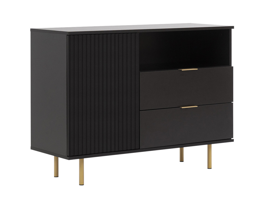 Buffet noir 2 tiroirs, 1 porte et 1 niche 107cm Monica