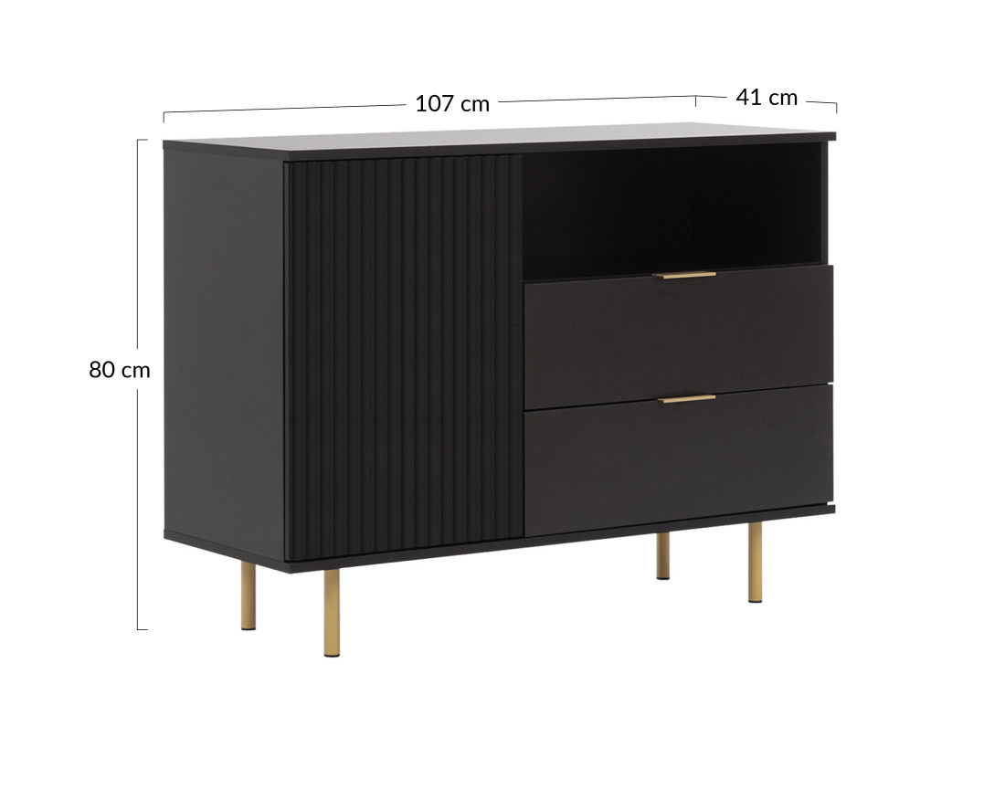 Buffet noir 2 tiroirs, 1 porte et 1 niche 107cm Monica