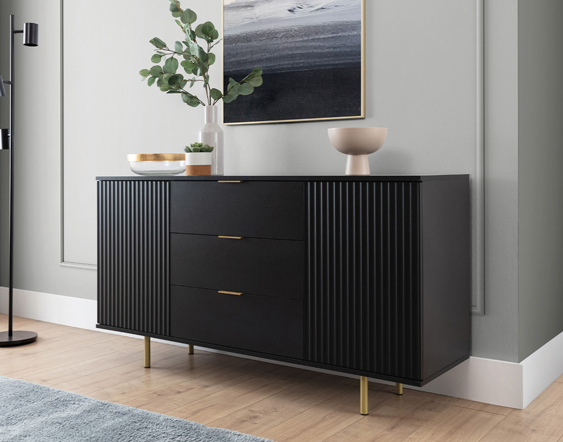 Buffet noir 3 tiroirs et 2 portes 150cm Monica