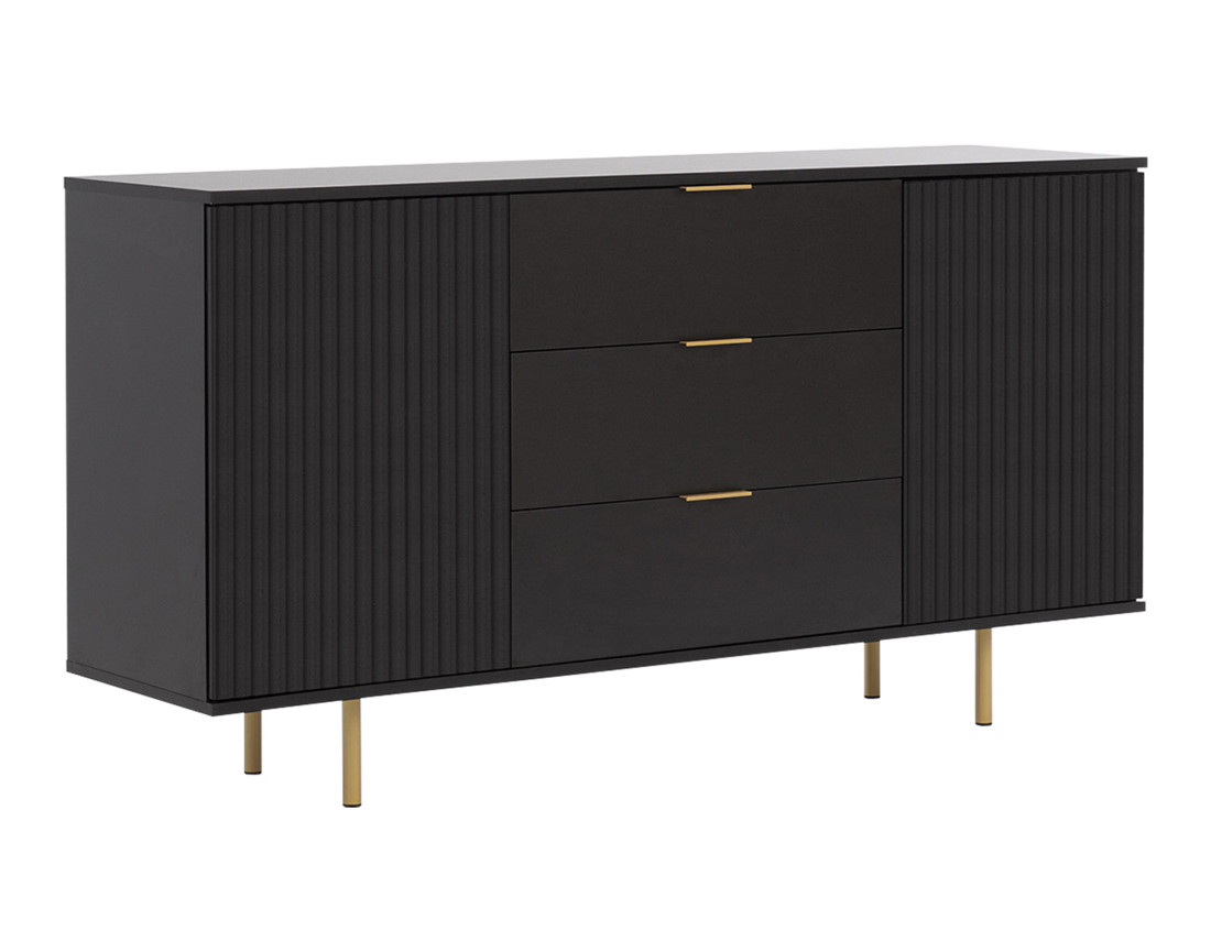 Buffet noir 3 tiroirs et 2 portes 150cm Monica