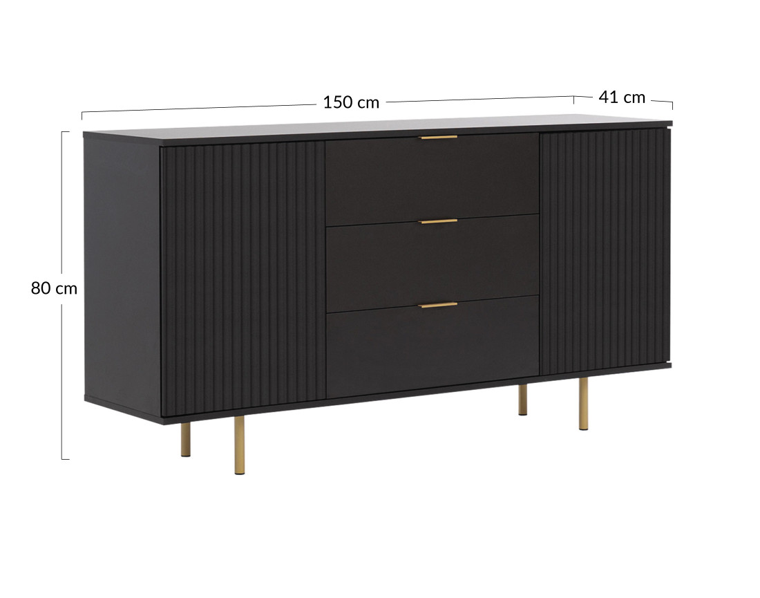 Buffet noir 3 tiroirs et 2 portes 150cm Monica