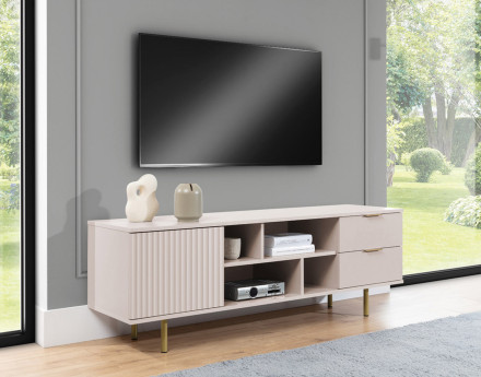 Meuble TV beige 4 niches et 2 portes 150cm Monica