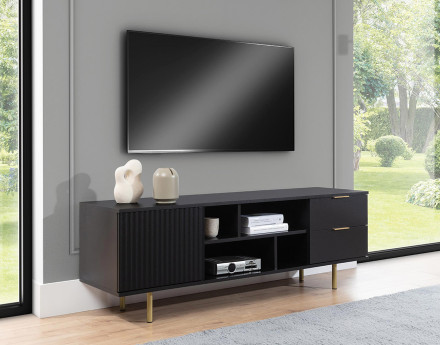 Meuble TV noir 4 niches et 2 portes 150cm Monica