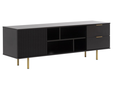 Meuble TV noir 4 niches et 2 portes 150cm Monica