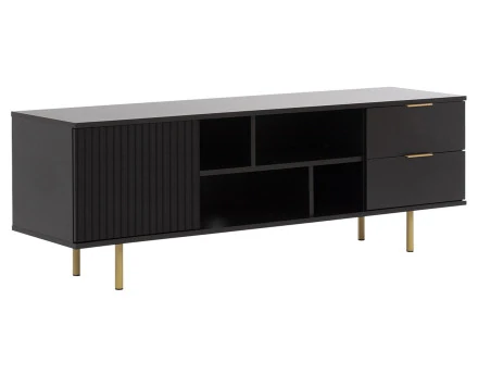 Meuble TV noir 4 niches et 2 portes 150cm Monica