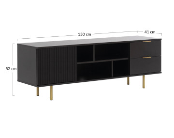 Meuble TV noir 4 niches et 2 portes 150cm Monica