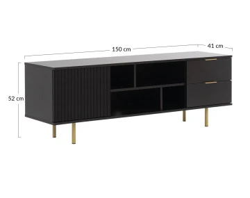 Meuble TV noir 4 niches et 2 portes 150cm Monica