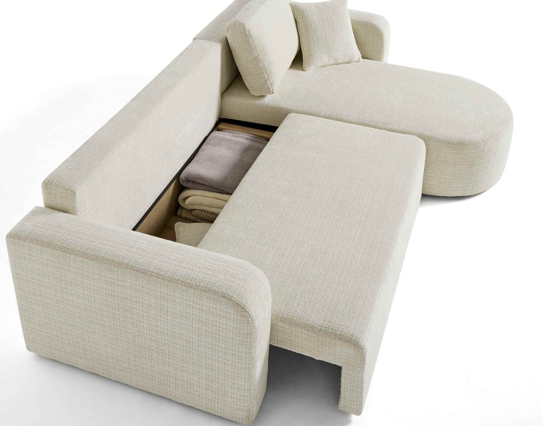 Canapé d'angle réversible 4 places convertible avec coffre en velours texturé Miro