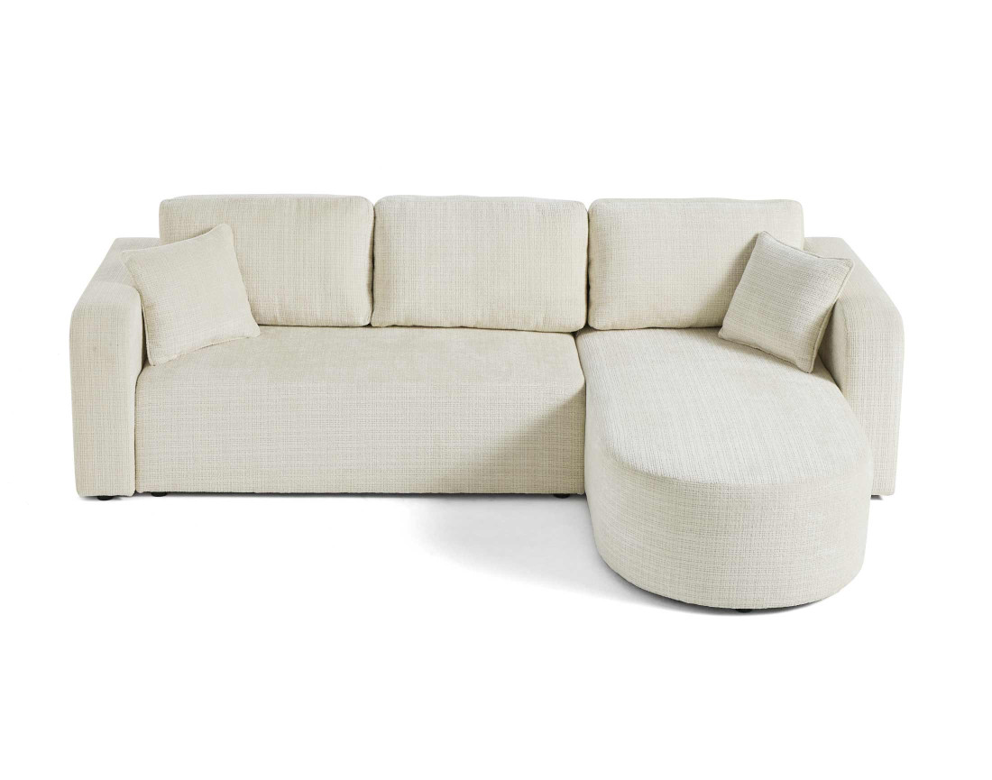 Canapé d'angle réversible 4 places convertible avec coffre en velours texturé Miro