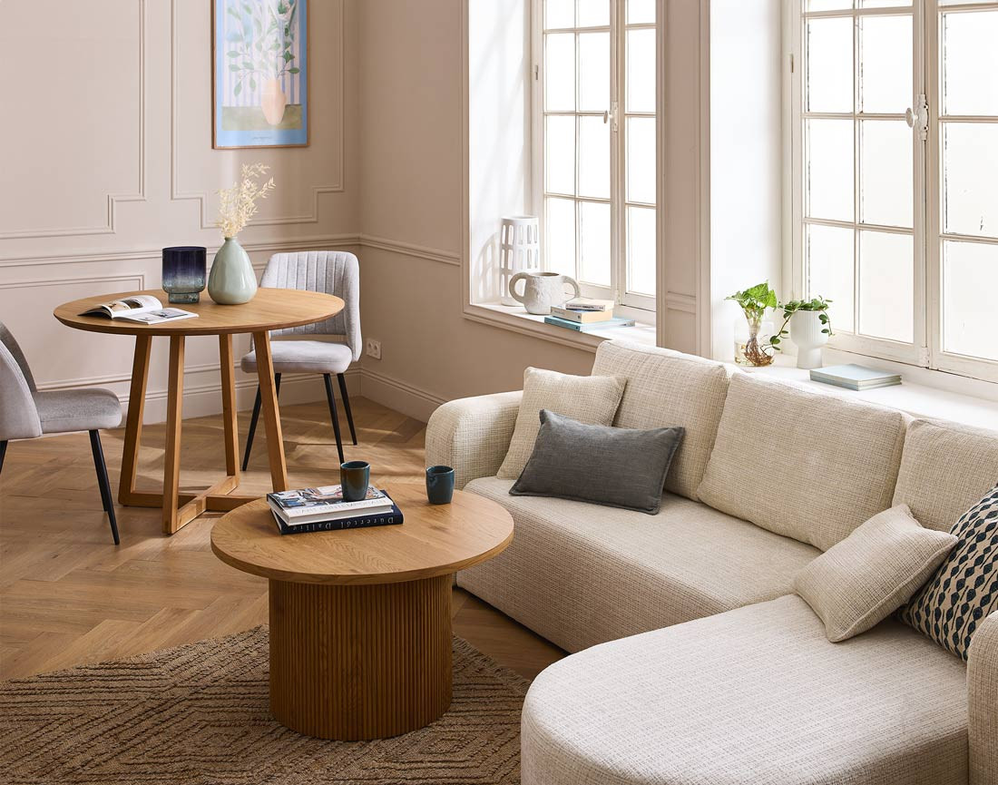 Canapé d'angle réversible 4 places convertible avec coffre en velours texturé Miro