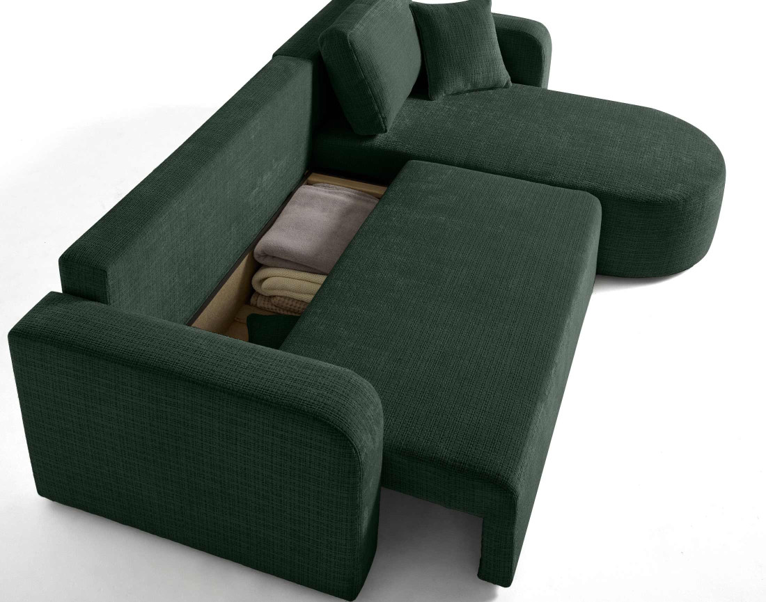 Canapé d'angle réversible 4 places convertible avec coffre en velours texturé Miro