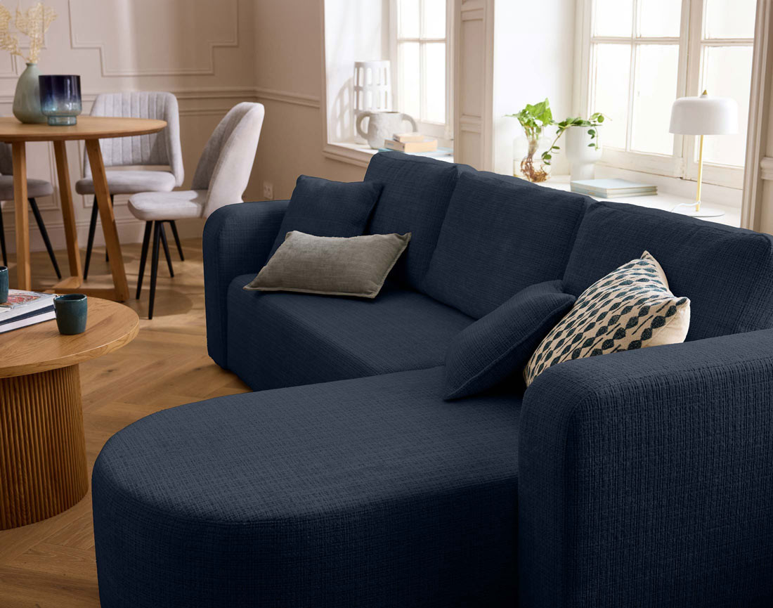 Canapé d'angle réversible 4 places convertible avec coffre en velours texturé Miro