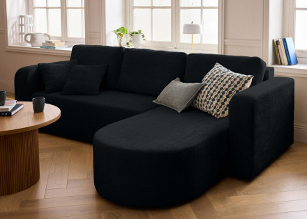 Canapé d'angle réversible 4 places convertible avec coffre en velours texturé Miro