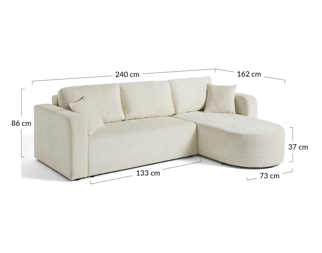 Canapé d'angle réversible 4 places convertible avec coffre en velours texturé Miro