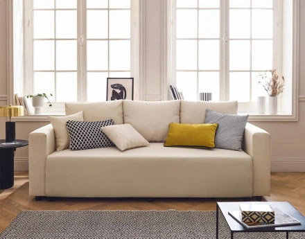 Canapé 3 places convertible avec coffre en tissu Regala