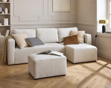 Canapé d'angle réversible 4 places convertible avec coffre en tissu texturé Canopy