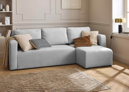 Canapé d'angle réversible 4 places convertible avec coffre en tissu texturé Canopy