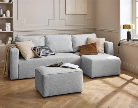 Canapé d'angle réversible 4 places convertible avec coffre en tissu texturé Canopy
