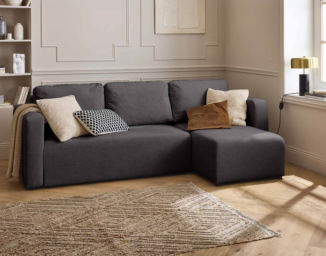 Thumbnail video of the produit Canopy - canapé d'angle réversible - 4 places - convertible avec coffre - en tissu texturé