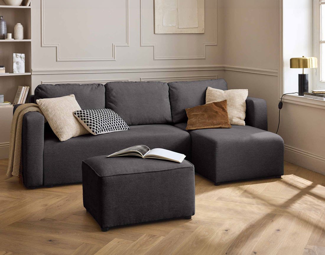 Canapé d'angle réversible 4 places convertible avec coffre en tissu texturé Canopy