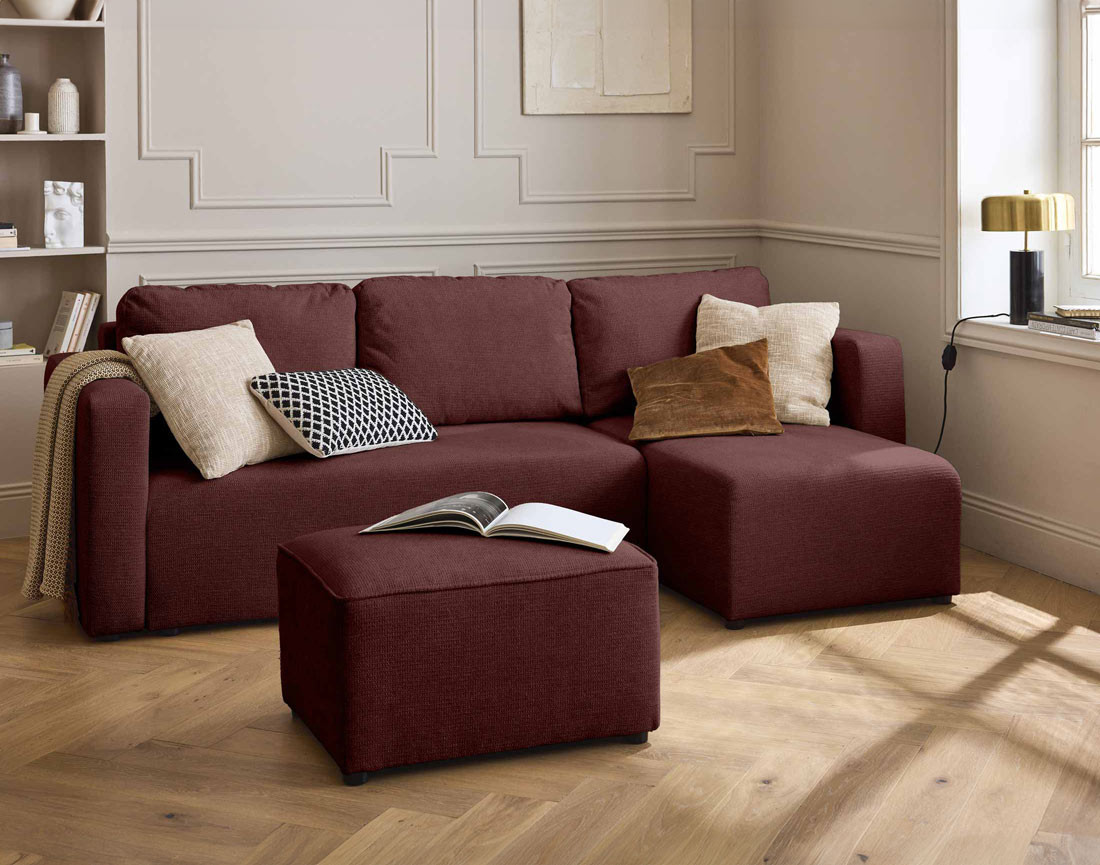 Canapé d'angle réversible 4 places convertible avec coffre en tissu texturé Canopy