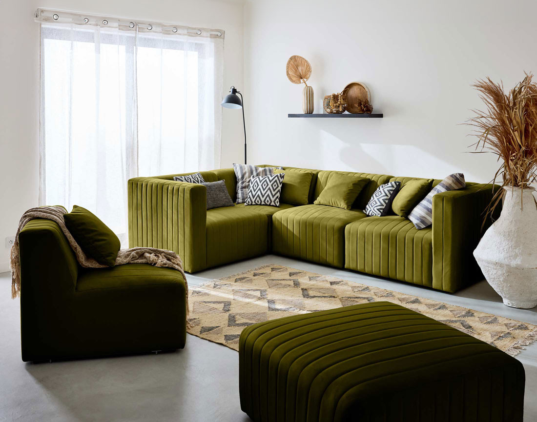 Module d'assise d'angle réversible en velours Nova