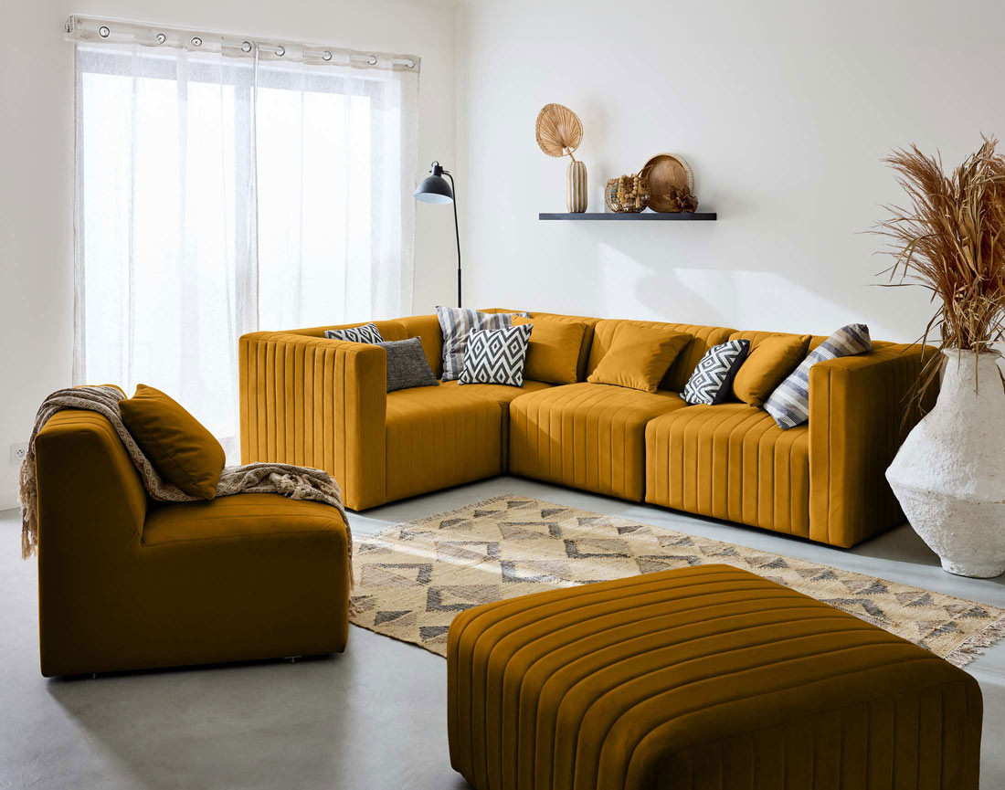 Module d'assise sans accoudoirs en velours Nova