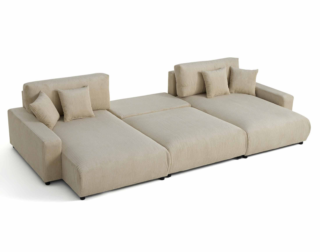 Canapé panoramique en U 7 places convertible avec coffre en velours côtelé Pivoine Canapé panoramique en U 7 places convertible avec coffre en velours côtelé Pivoine