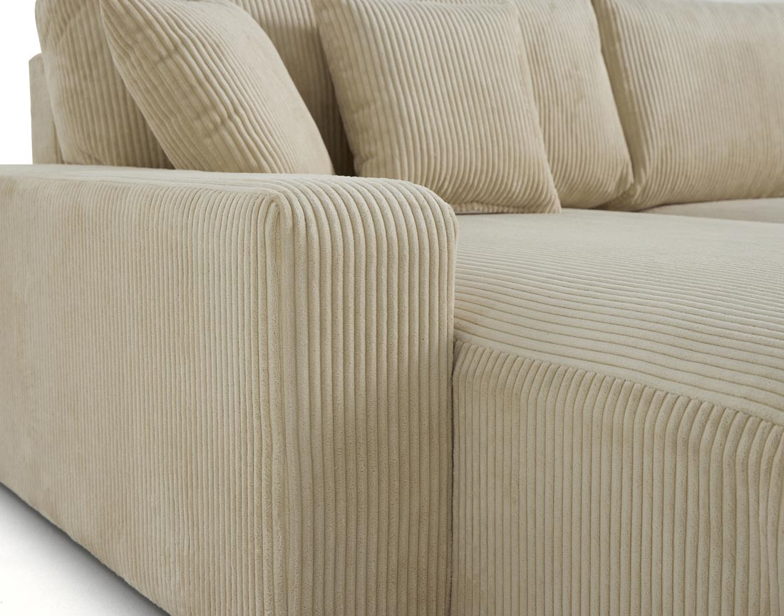 Canapé panoramique en U 7 places convertible avec coffre en velours côtelé Pivoine Canapé panoramique en U 7 places convertible avec coffre en velours côtelé Pivoine