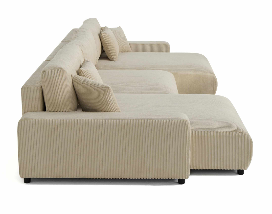 Canapé panoramique en U 7 places convertible avec coffre en velours côtelé Pivoine Canapé panoramique en U 7 places convertible avec coffre en velours côtelé Pivoine