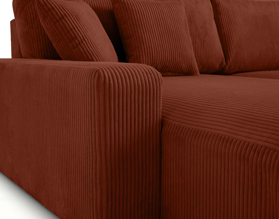 Canapé panoramique en U 7 places convertible avec coffre en velours côtelé Pivoine