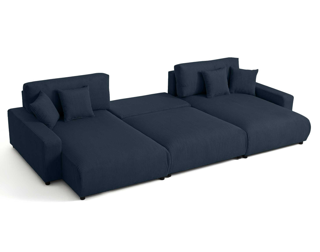 Canapé panoramique en U 7 places convertible avec coffre en velours côtelé Pivoine