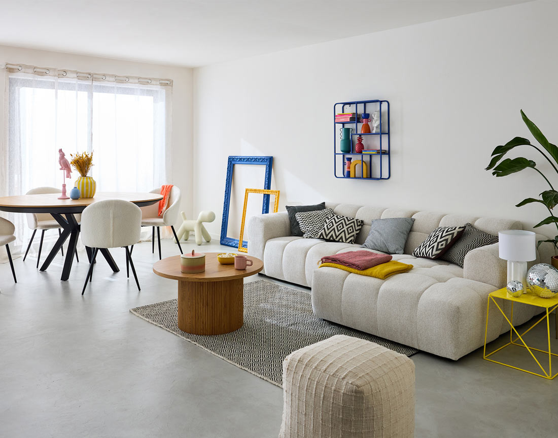 Canapé d'angle droit 4 places en tissu texturé Ray