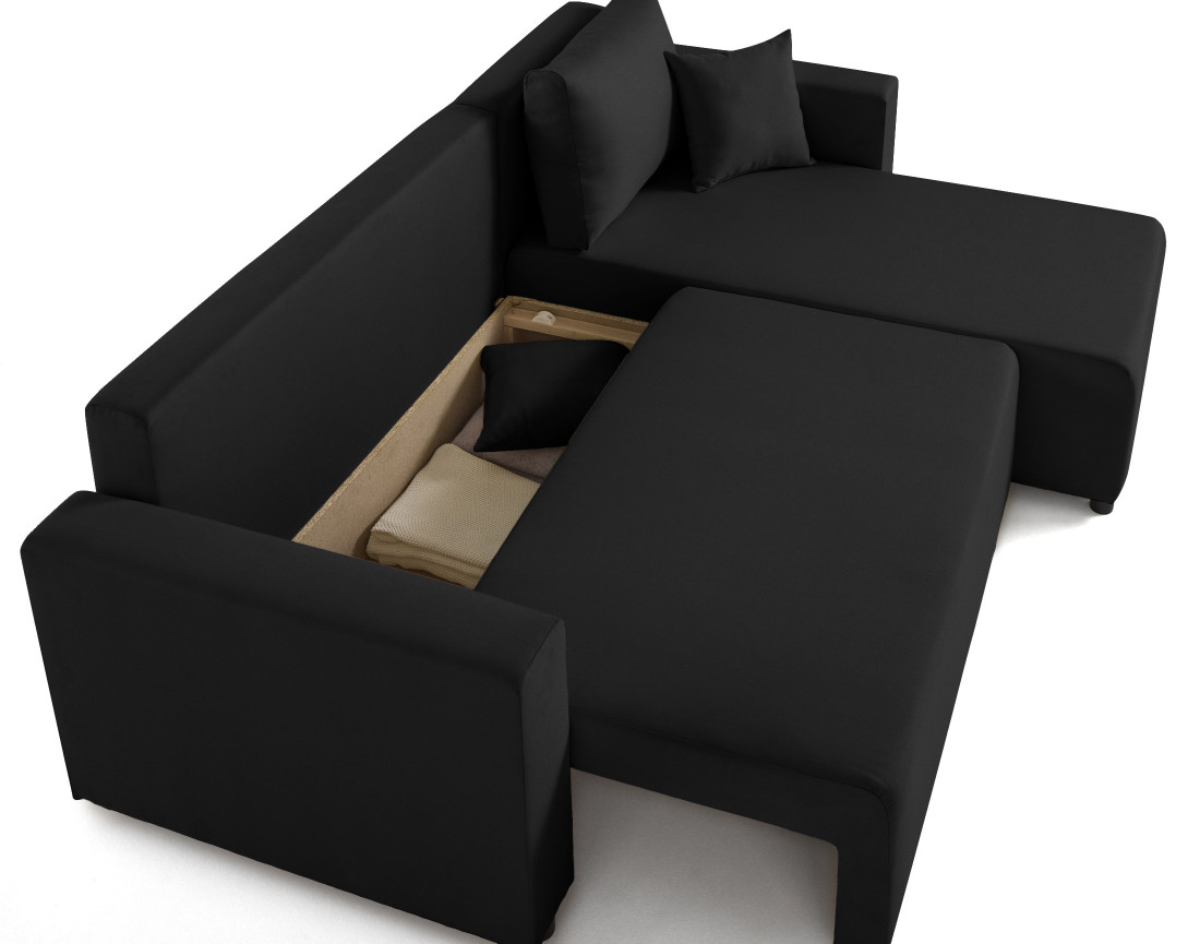 Canapé d'angle réversible 4 places convertible avec coffre en tissu Regala Canapé d'angle réversible 4 places convertible avec coffre en tissu Regala