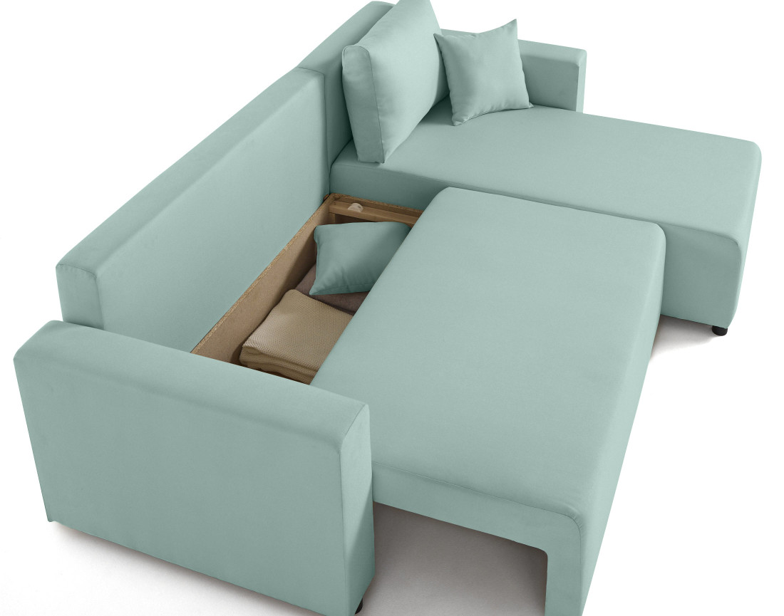 Canapé d'angle réversible 4 places convertible avec coffre en tissu Regala