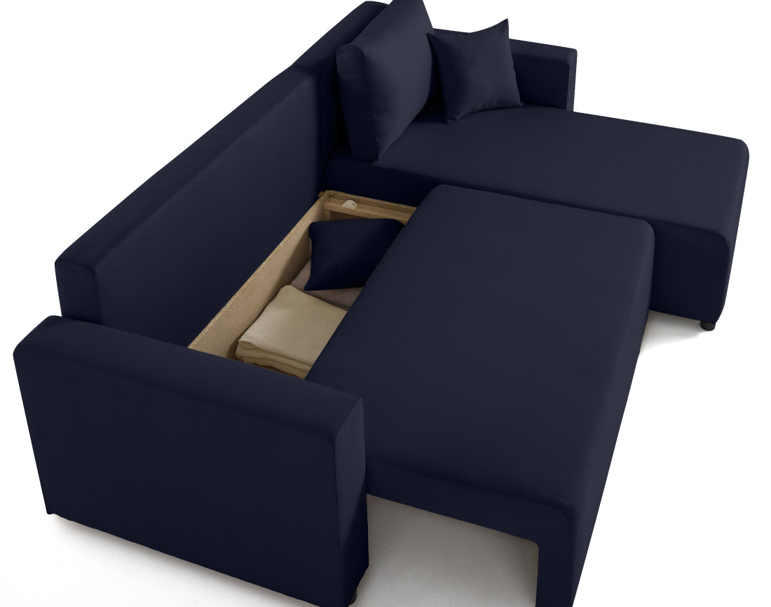 Canapé d'angle réversible 4 places convertible avec coffre en tissu Regala