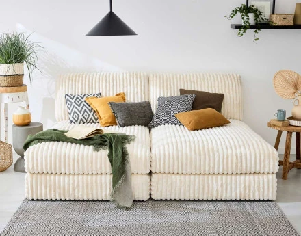 Canapé modulable 3 places en fausse fourrure côtelée Jasper