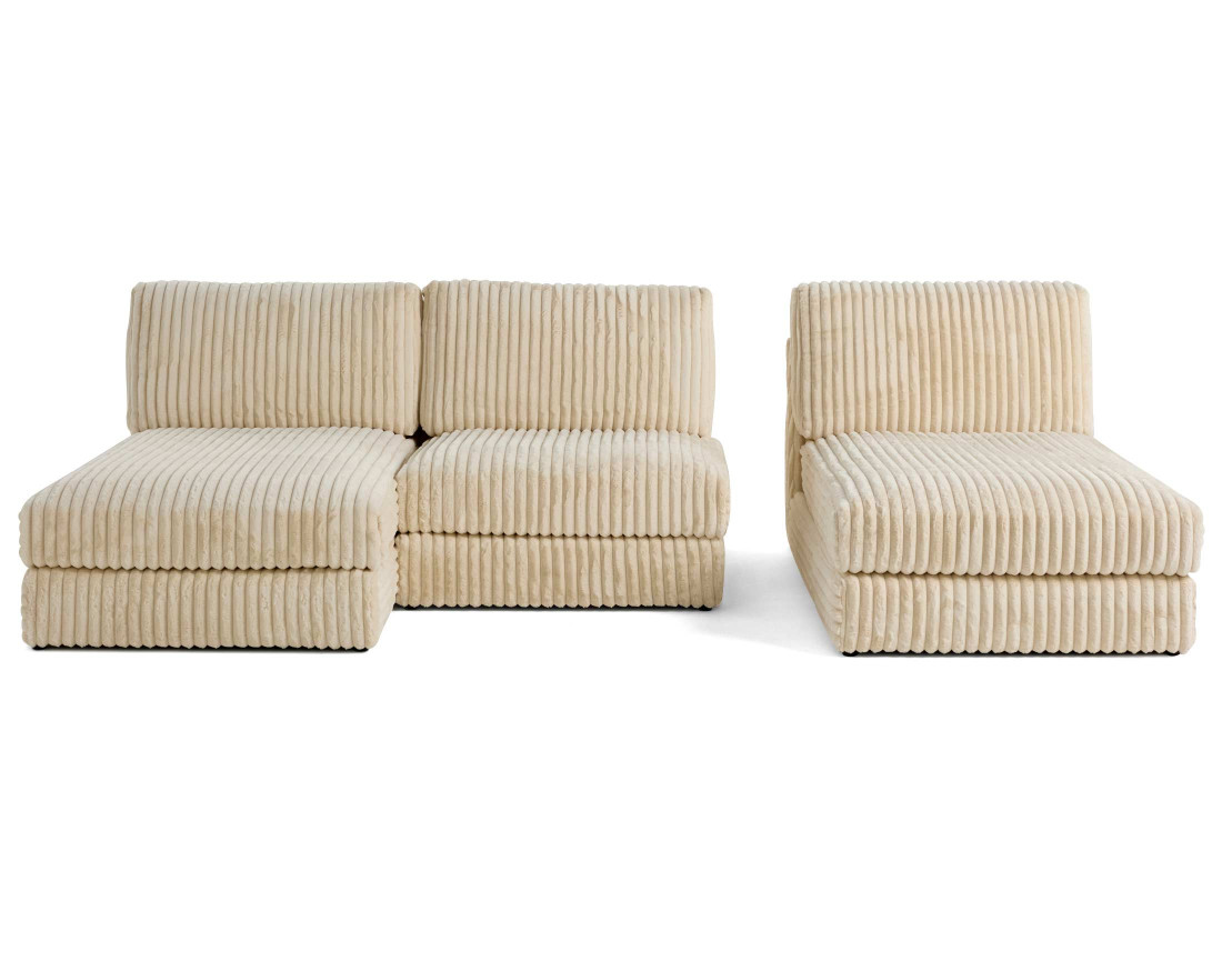 Canapé panoramique modulable en fausse fourrure côtelée