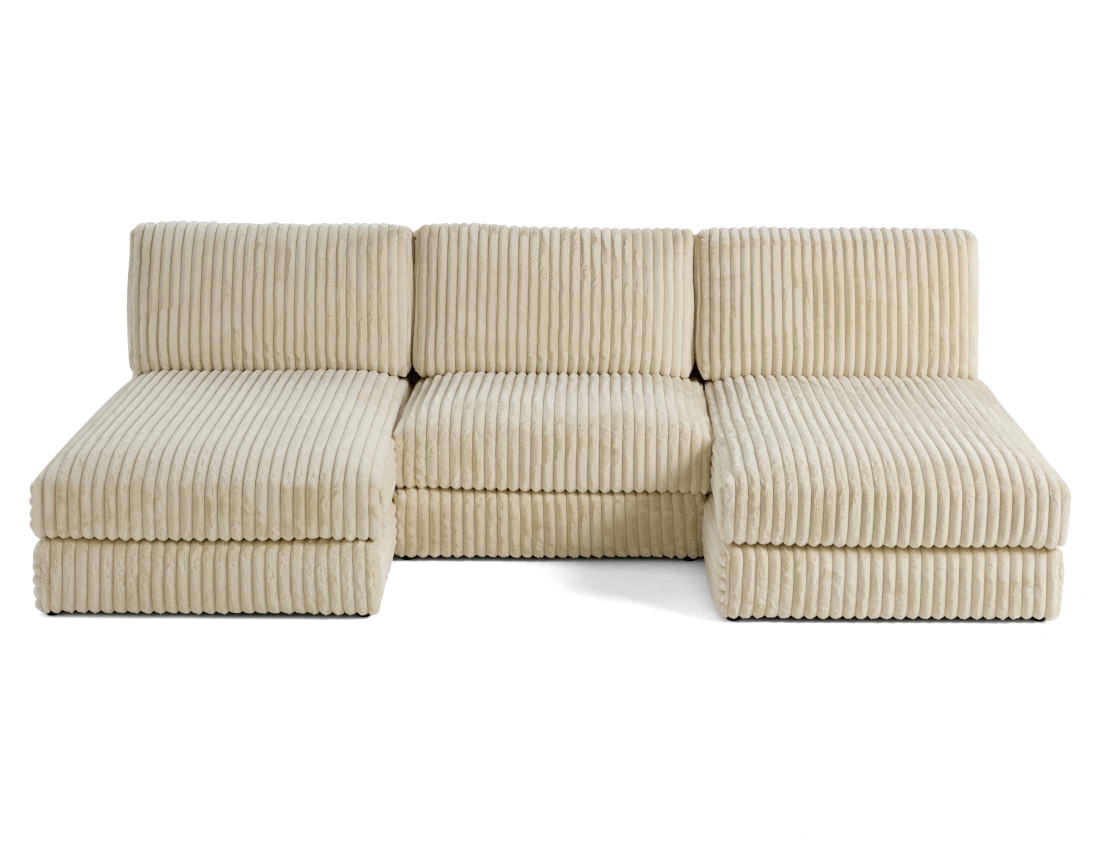 Canapé panoramique modulable en fausse fourrure côtelée