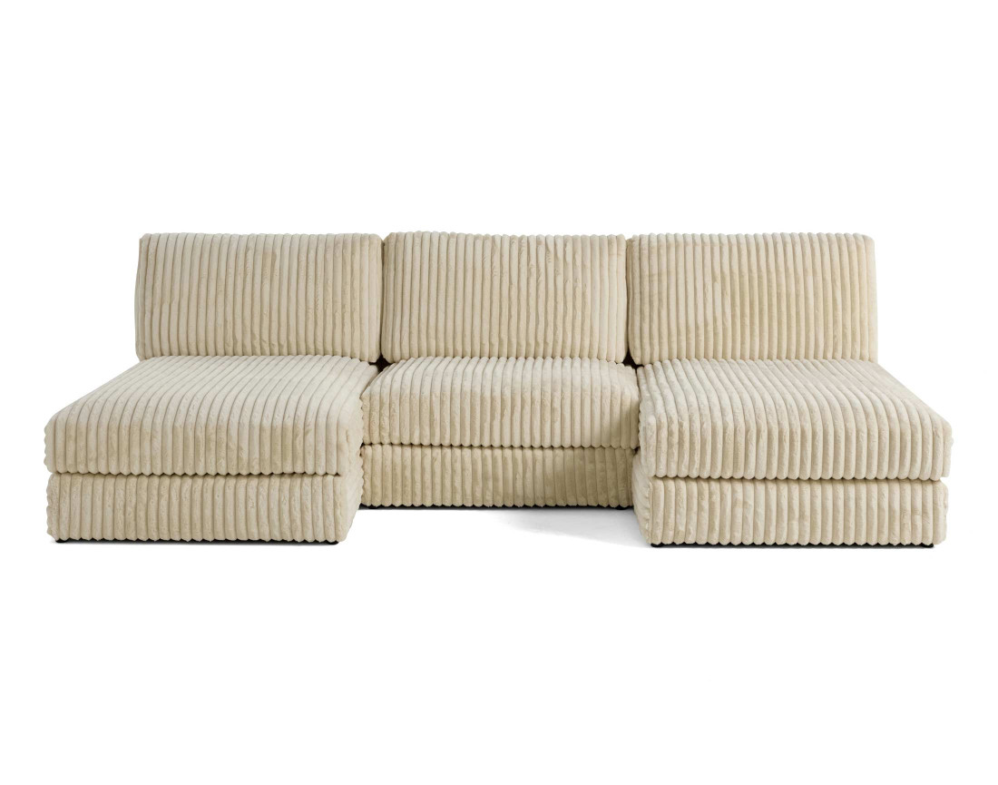 Canapé panoramique modulable en fausse fourrure côtelée