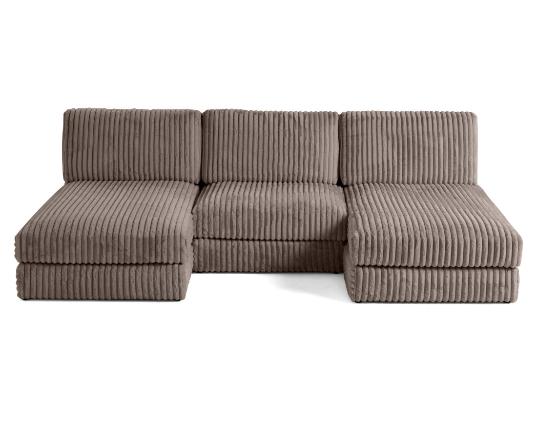 Canapé panoramique modulable en fausse fourrure côtelée