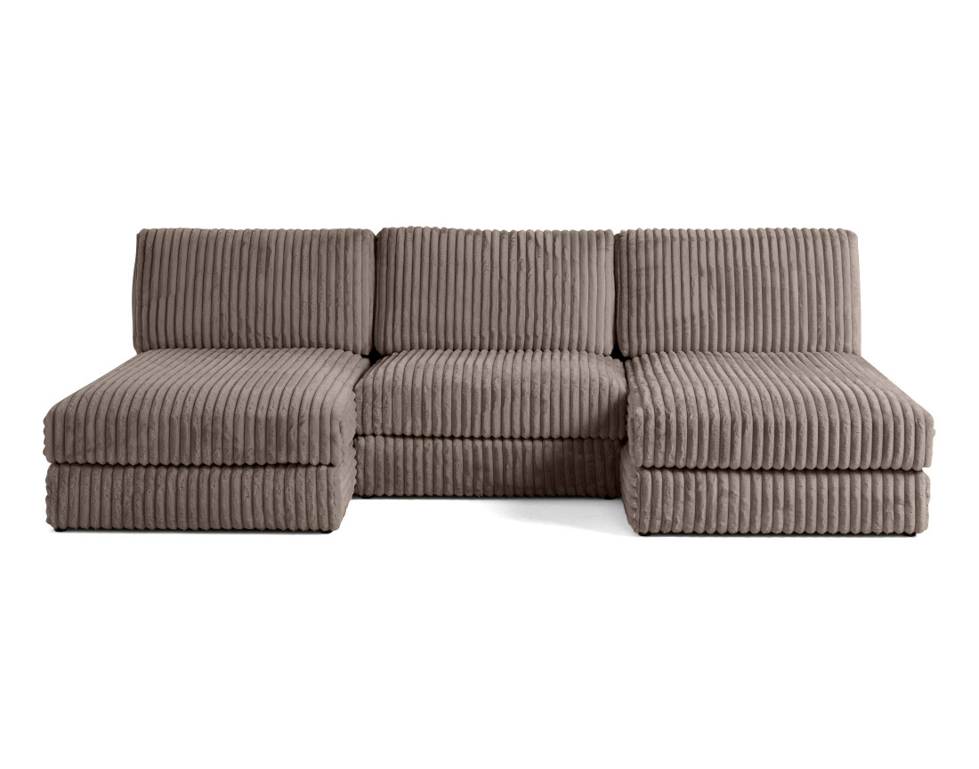 Canapé panoramique modulable en fausse fourrure côtelée