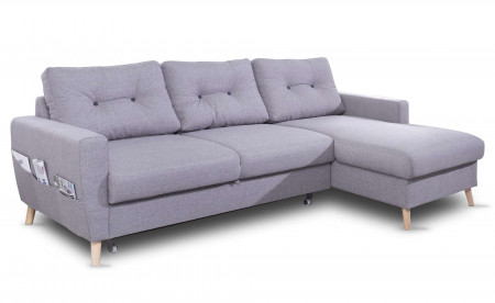 OSLO - Canapé d'angle droite convertible - Gris clair - 225x147x86cm OSLO - Canapé d'angle droite convertible - Gris clair - 225x147x86cm
