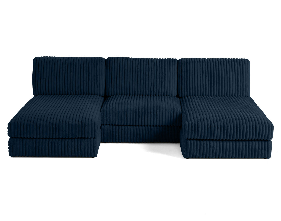 Canapé panoramique modulable en fausse fourrure côtelée