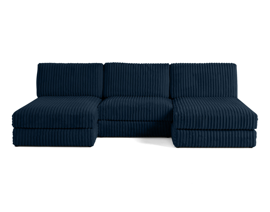 Canapé panoramique modulable en fausse fourrure côtelée