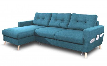 OSLO - Canapé d'angle gauche convertible - Bleu canard - 225x147x86cm - Bobochic OSLO - Canapé d'angle gauche convertible - Bleu canard - 225x147x86cm - Bobochic